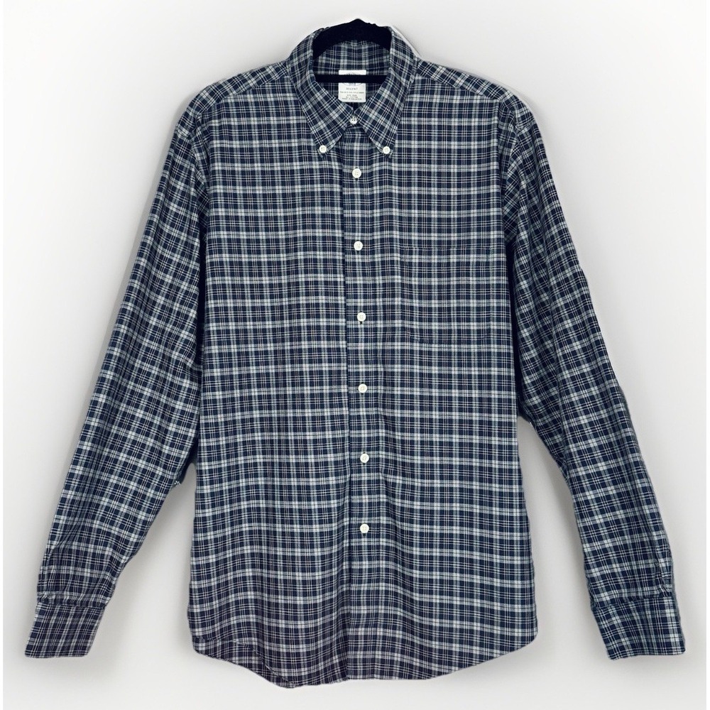 Brooks Brothers Regent 1818 Button Up Shirt Large Long Sleeve Blue Plaid Pocket